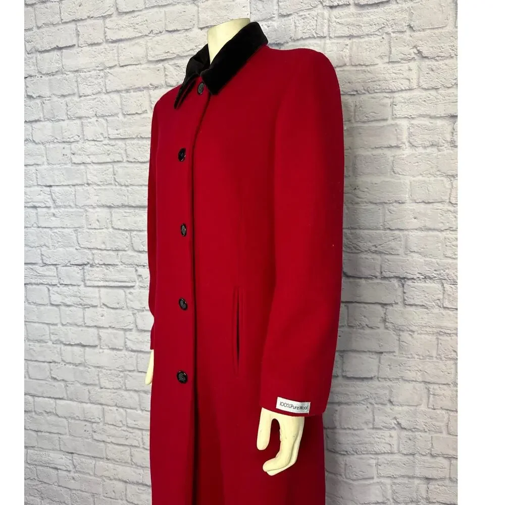 Vintage 90’s Red & black velvet long coat by MDP Mario De Pinto Large
